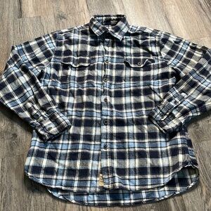 Jachs Mens Blue, Navy, White Plaid Flannel Button Down Shirt, size Large Tall